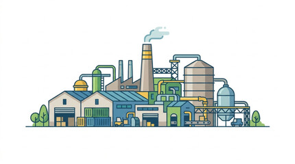 Obraz premium Industrial Factory Complex With Smokestack.