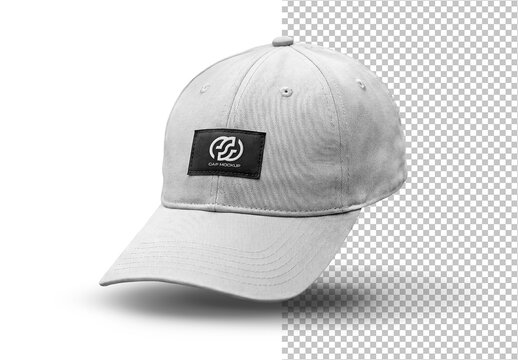 Fully Editable Floating Cap Mockup Isolated on White with Shadows