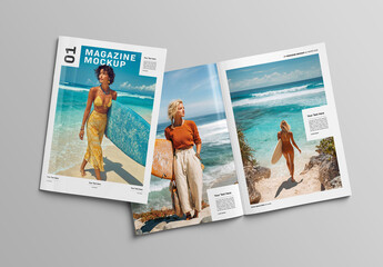 Isolated Magazine Cover and Open Magazine Mockup on White Background