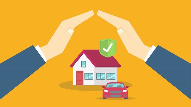 Home And Vehicle Insurance Protection Concept Animation Background