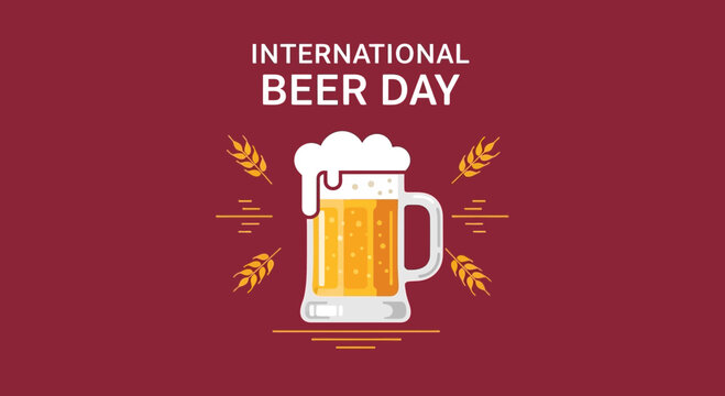International Beer Day Illustration with Frothy Mug and Wheat