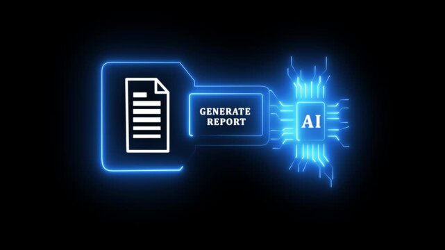 Glowing neon Developer Workspace with AI Intelligent Suggestion for Improved Search Experience and Report Generation through Generative Capabilities.4k motion graphics video