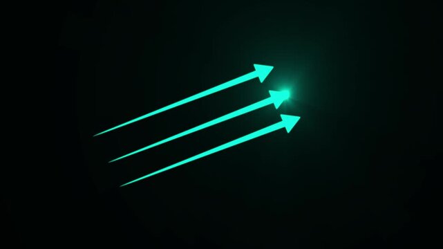 Business growth arrow and light concept animation. Up arrow animation on black background.4k motion graphics video