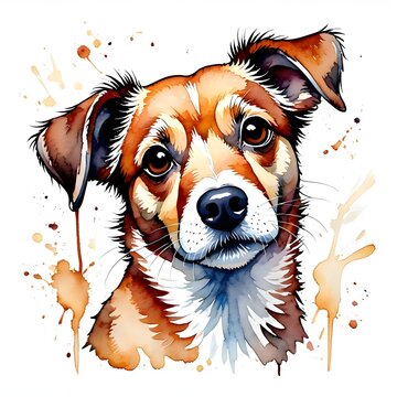 Charming watercolor portrait of a cute Chiweenie dog with expressive eyes