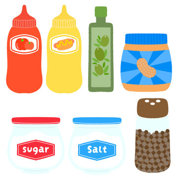 Condiments and Seasoning Ingredients Vector Illustration Set