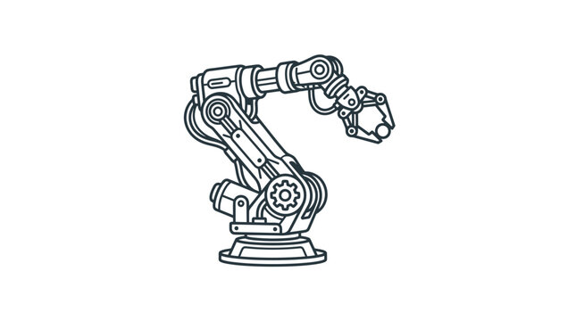 Industrial Robotic Arm Line Art Illustration.