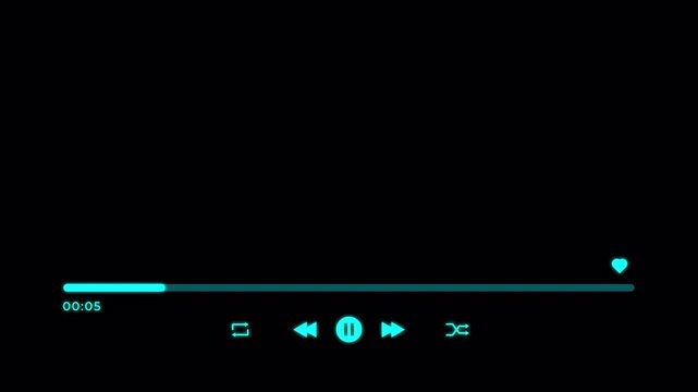 Futuristic Neon Music Player Overlay Animation with Audio Playback Controls and Transparent Center Screen, Cyber Streaming Interface UI, 4K Motion Graphic