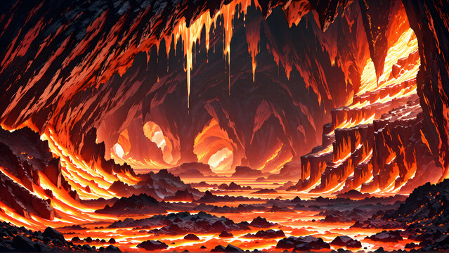 Cave volcanic anime background