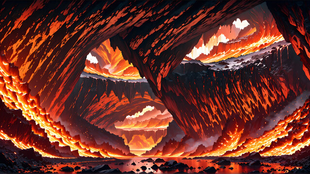 Cave volcanic anime background