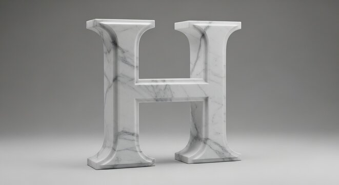 Elegant Marble Letter H Sculpture with Veined Texture.