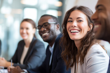 Obraz premium Businesswoman executive director, elegant mature smile, glass boardroom, professional leadership, diverse corporate teamwork portrait