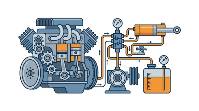 Internal Combustion Engine Schematic Diagram With Hydraulic System.