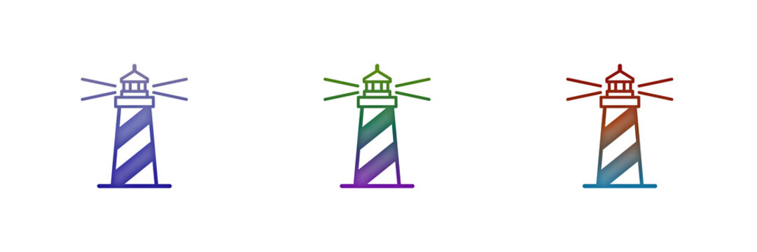 Three colorful lighthouse icons with gradient line art design