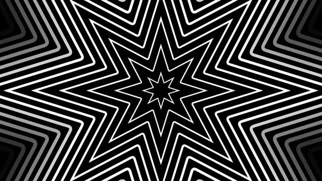 Abstract black and white star tunnel video animation for motion graphics and psychedelic visual backgrounds, creating a deep immersive effect
