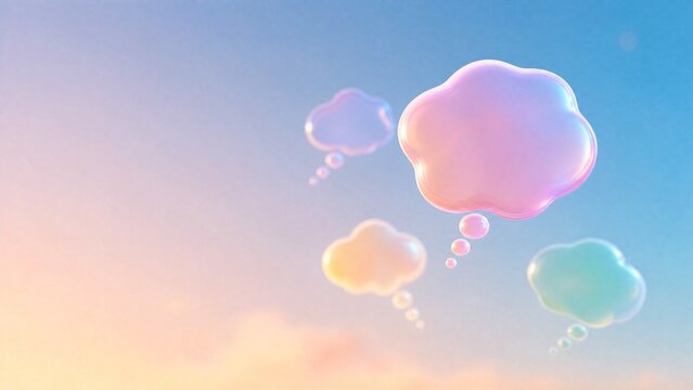Abstract thought bubbles floating against a gradient sky, representing ideas and creativity.