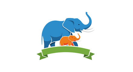 Elephant Family Logo Concept with Ribbon Banner © Alvero Wijaya