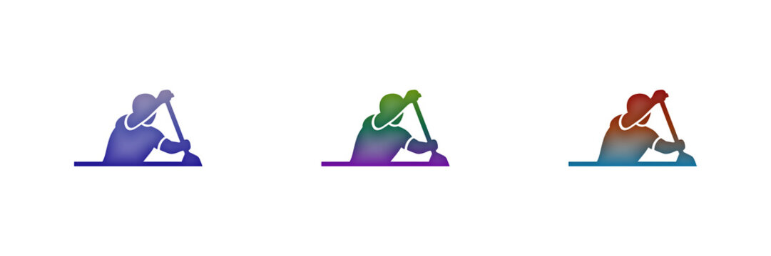 Colorful canoe paddler icons set on white