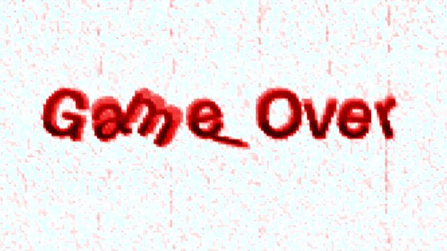 Game Over 3D text animation with heavy distortion and glitch screen effects