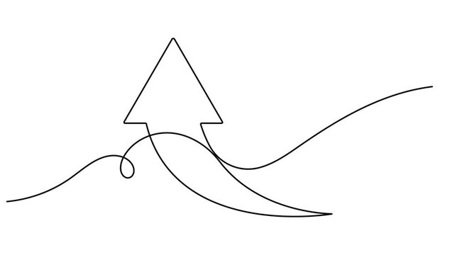 Modern curved arrow pointing up sign icon continuous one line drawing single art on white background minimalist target action symbol 4k animation video 