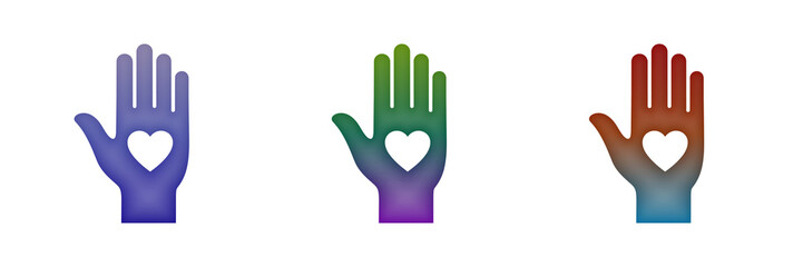 Fototapeta premium Colorful hand icons with heart symbols for charity