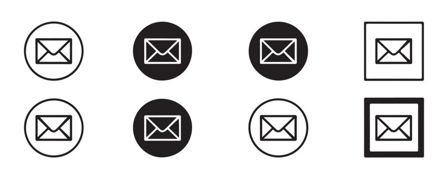 Email icon set mail envelope symbol message sign in circle and square frame vector illustration.