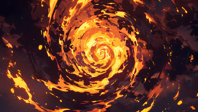 Vibrant swirling storm of fiery orange and yellow flames.