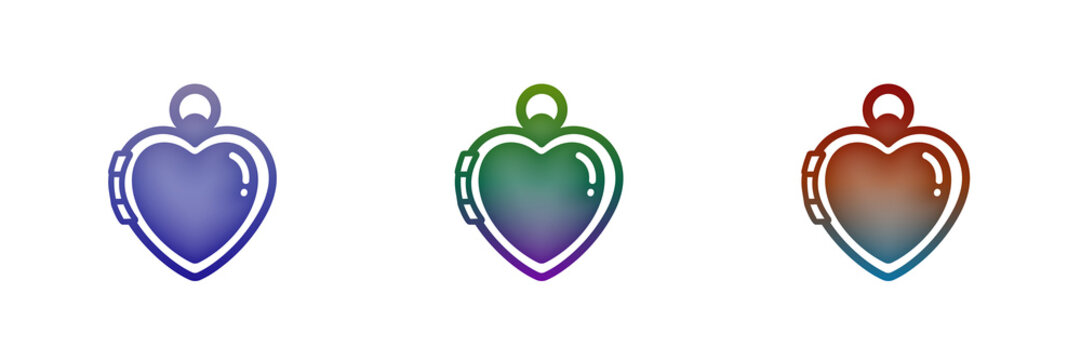 Three colorful heart shape locket icons with gradient style