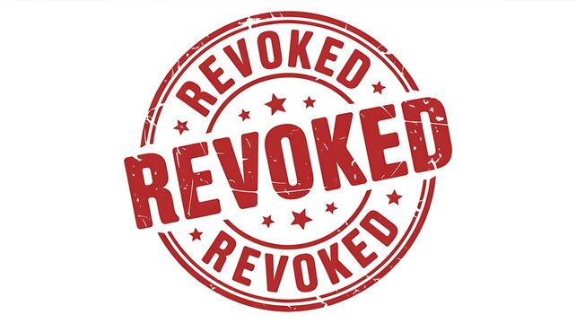 Revoked stamp, rubber seal, red ink, cancellation mark, rejected, cancelled, approval denied