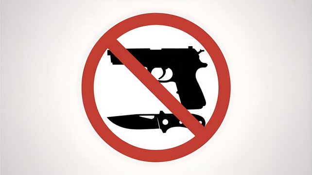 No guns, no violence, prohibited weapons symbol, gun free zone, knife ban icon