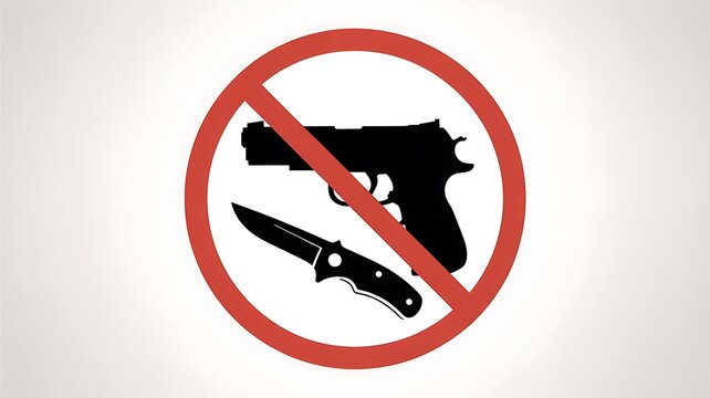 No guns, no violence, weapons prohibited, safety symbol, gun free zone, warning sign