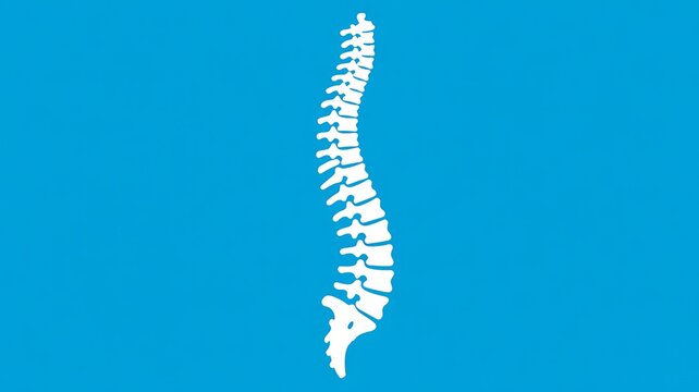 Spine, human skeleton, back anatomy, medical illustration, white silhouette on blue