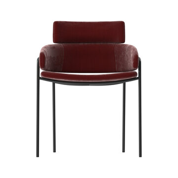 Modern Dining Armchair with Two Tier Backrest and Slim Metal Legs Front View on White Background