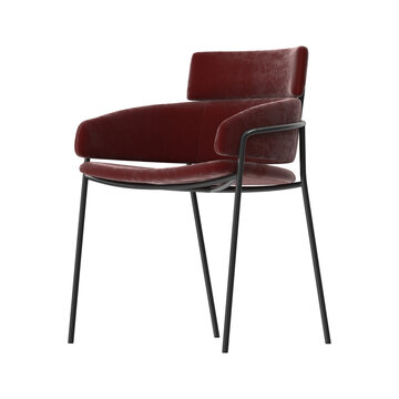 Modern Dining Armchair with Two Tier Backrest and Slim Metal Legs Three Quarter View on White Background