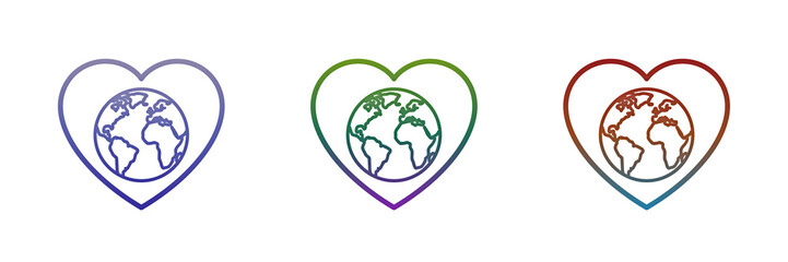 Obraz premium Three colorful heart icons with earth globe inside