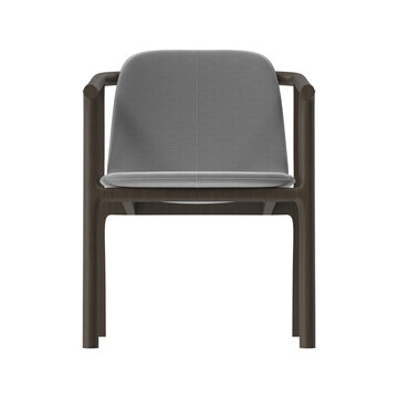 Modern Minimal Dining Armchair with Curved Wood Frame Front View on White Background