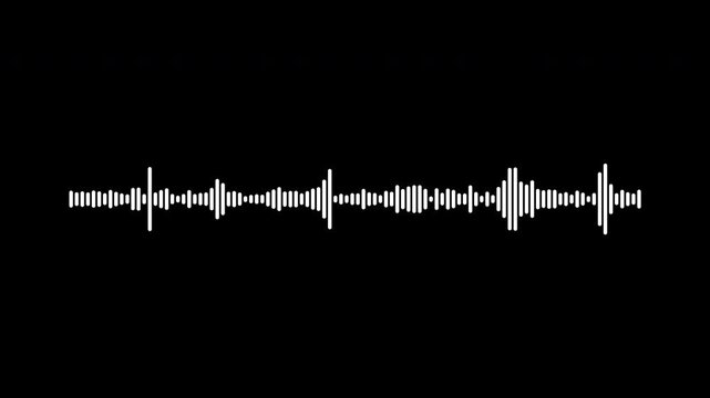 Dynamic white audio visualizer music sound wave animation, Sound wave animated audio waveform spectrum animation, digital music frequency wave, alpha channel transparent background, 4k loop