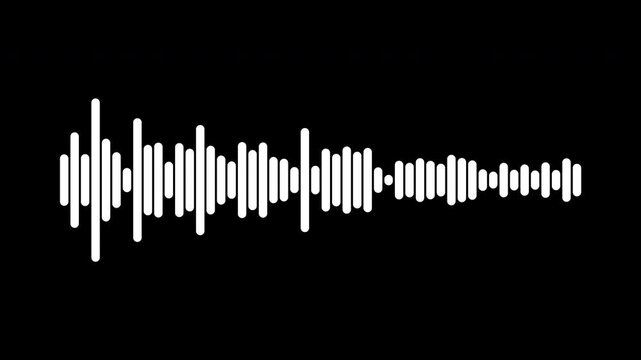 Dynamic white audio visualizer music sound wave animation, Sound wave animated audio waveform spectrum animation, digital music frequency wave, alpha channel transparent background, 4k loop