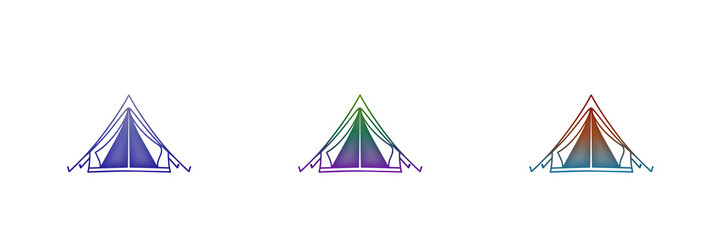 Three colorful camping tent icons with gradient design © MDBodrul