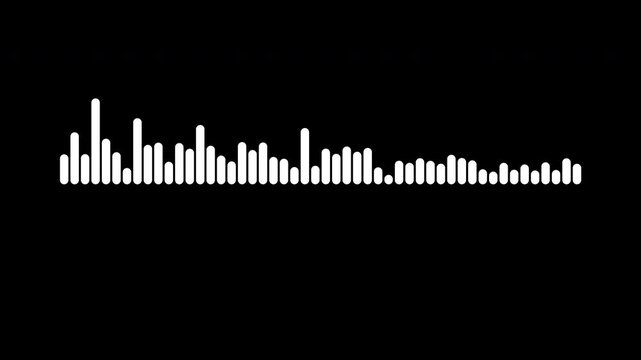 Dynamic white audio visualizer music sound wave animation, Sound wave animated audio waveform spectrum animation, digital music frequency wave, alpha channel transparent background, 4k loop