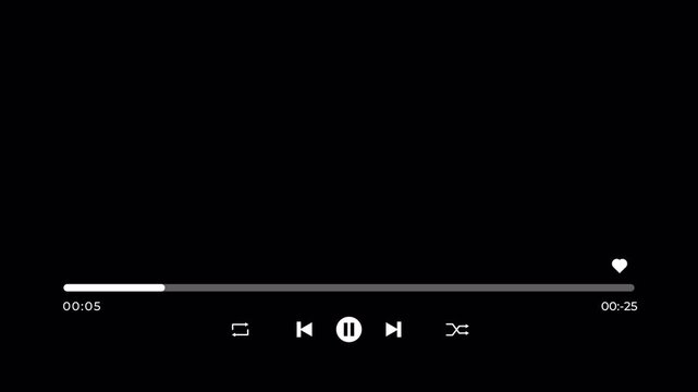 Minimalist 30 Second Music Player Overlay Animation with Transparent Center Screen and Modern Audio Playback Controls, Clean Streaming Interface UI, 4K Motion Graphic