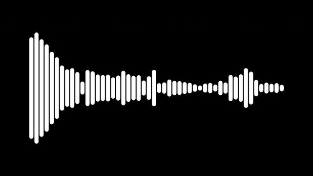 Dynamic white audio visualizer music sound wave animation, Sound wave animated audio waveform spectrum animation, digital music frequency wave, alpha channel transparent background, 4k loop