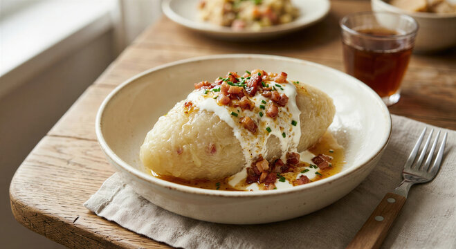 Traditional Lithuanian Cepelinai with Bacon and Cream