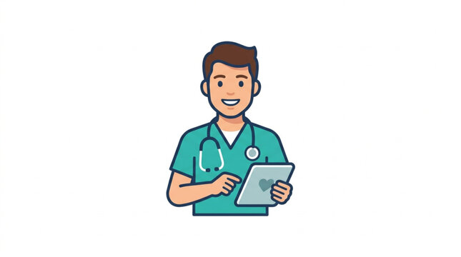 Male Nurse Holding Digital Tablet and Stethoscope.