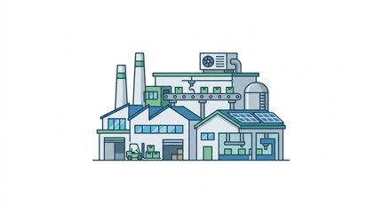 Naklejka premium Modern Factory Building Industrial Complex Illustration.