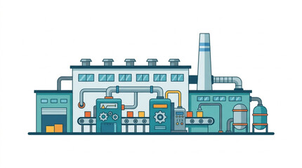 Naklejka premium Modern factory building with production line and machinery.