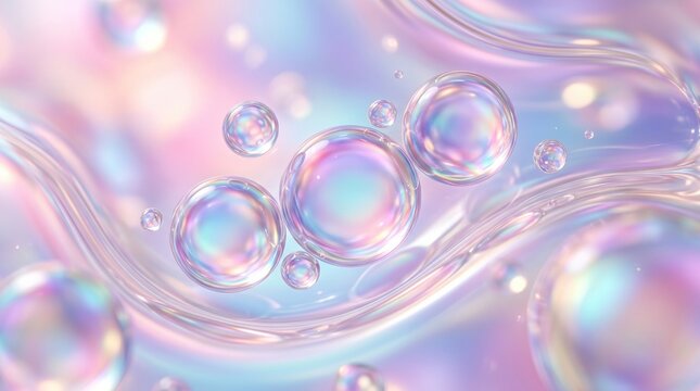 Futuristic Iridescent Liquid Bubbles with Soft Pastel Glow Abstract Background