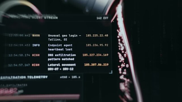 Active cybersecurity threat detection dashboard