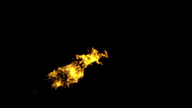 Realistic fire burst explosion with hot flames burning intensely on a black background.