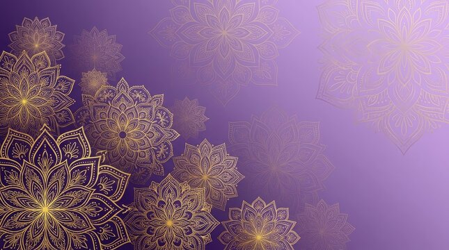 Independence day of india floral design golden mandala patterns on purple gradient background