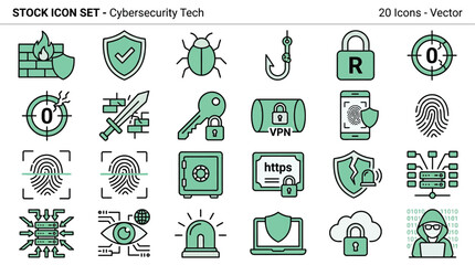 Cybersecurity Technology Stock Icon Set for Digital Data Protection and Online Security © Bad